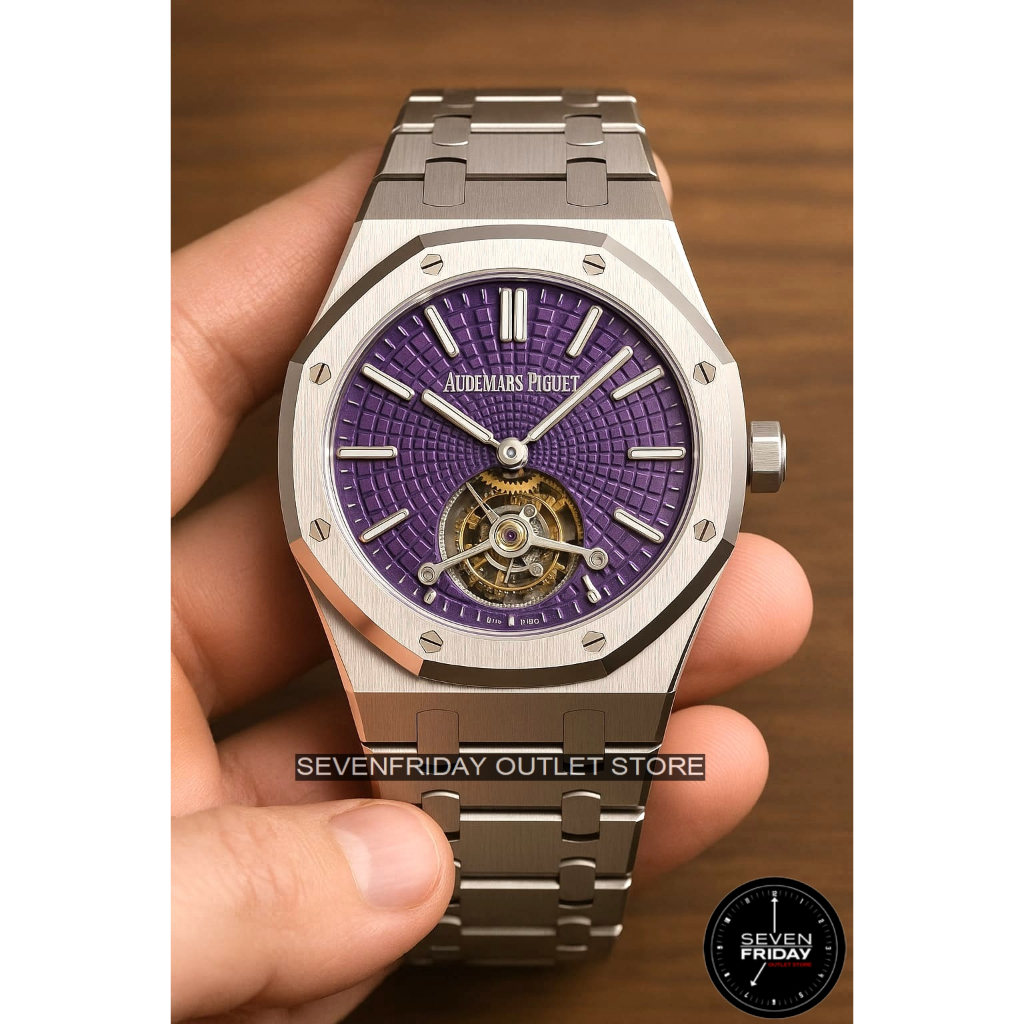 Jam Tangan Pria Arloji Mewah SWISS Audemars Piguet AP Royal Oak Tourbillon Purple Dial Automatic Sta
