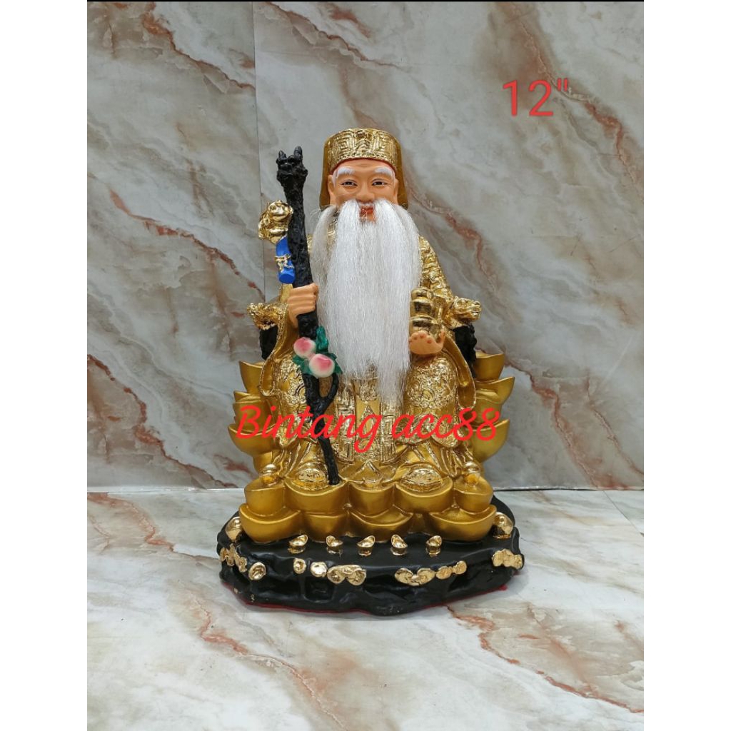 patung dewa bumi / tecukong / tutikong - duduk guan po - emas - fiber - 12inch