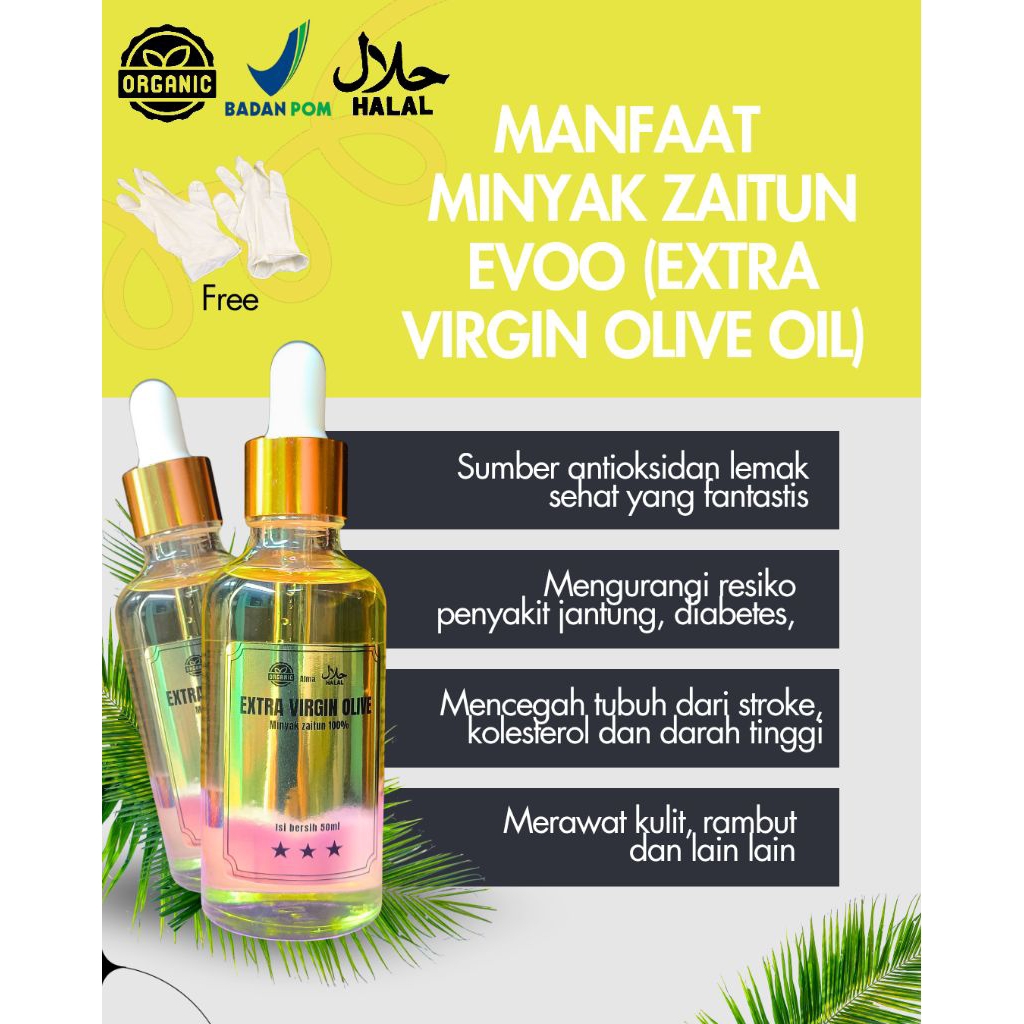 Minyak zaitun murni evoo/ extra virgin olive oil pipet 50ml BPOM