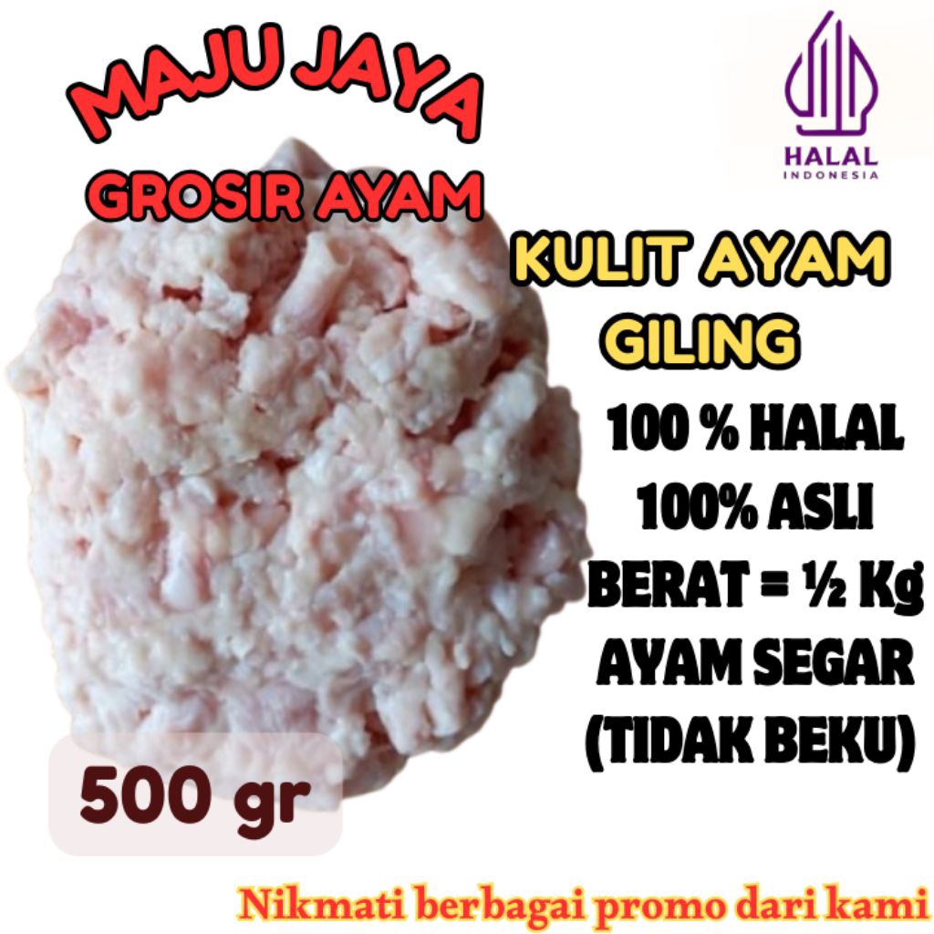 

KULIT AYAM GILING 1/2 Kg (500gr) HALUS / KASAR / KULIT GILING AYAM/ SEGAR / BERSIH / AYAM BROILER / AYAM NEGRI / AYAM BERKUALITAS /FRESH BERSIH / TIDAK BEKU / HALAL / AMAN DIKONSUMSI
