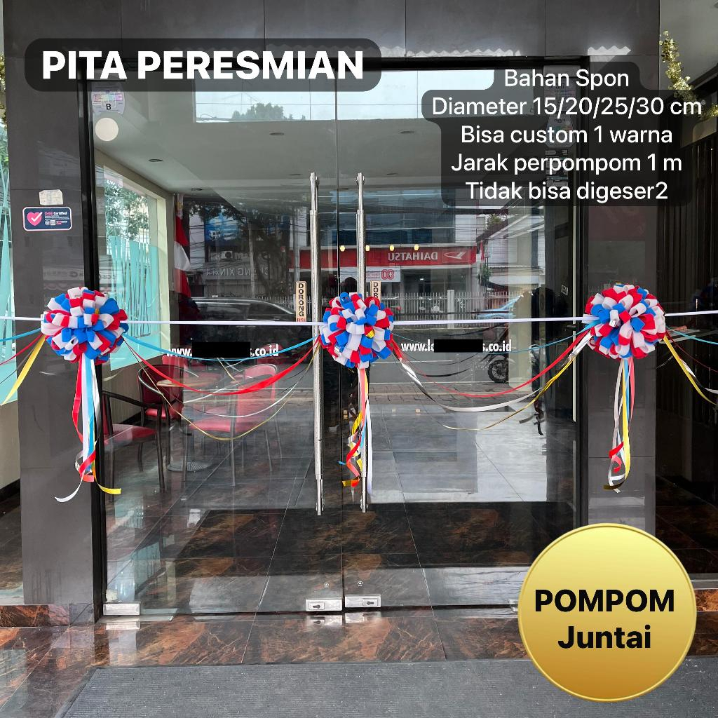

Dqueen Florist - Pita Peresmian Pompom Juntaian Satin Jepang – Grand Opening Elegan - Bisa Custom Warna - Jakarta