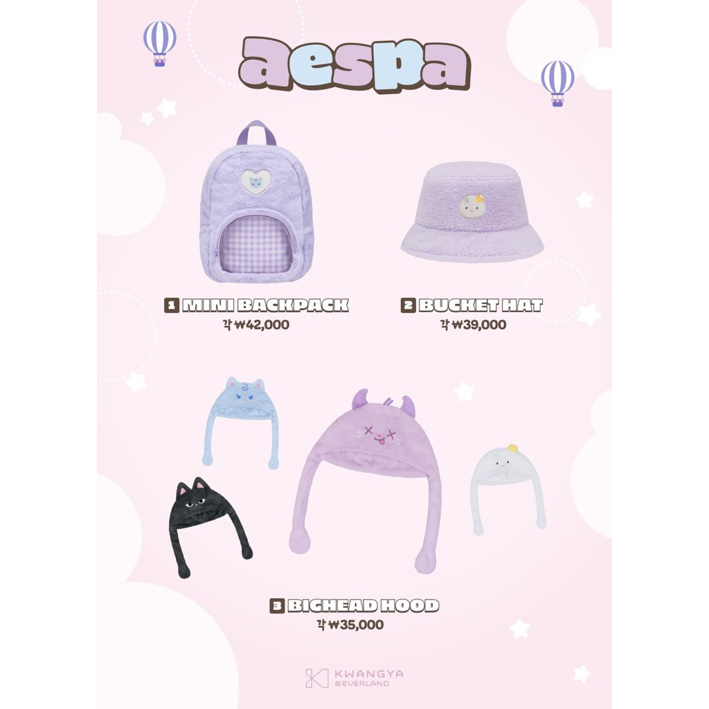 [PRE ORDER] MD MINI BACKPACK, BUCKET HAT, BIGHEAD HOOD AESPA KARINA GISELLE WINTER NINGNING OFFICIAL
