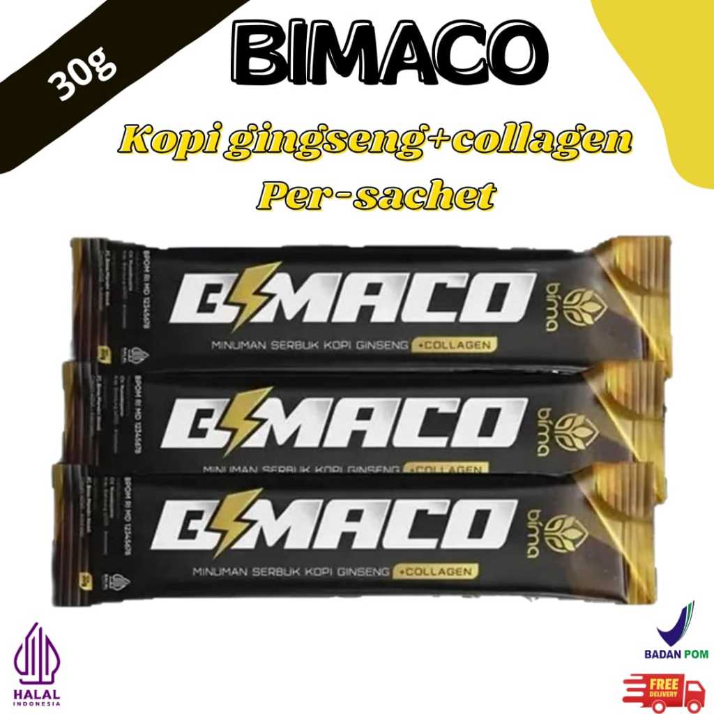 

BIMACO Premium Energy Coffee Serbuk Kopi Ginseng + Kolagen PER-Sachet Penambah Stamina