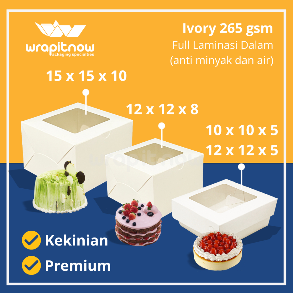 Dus 10x10x5 12x12x5 12x12x8 15x15x10 dus cake mini chiffon brownies cookies dus ivory murah premium