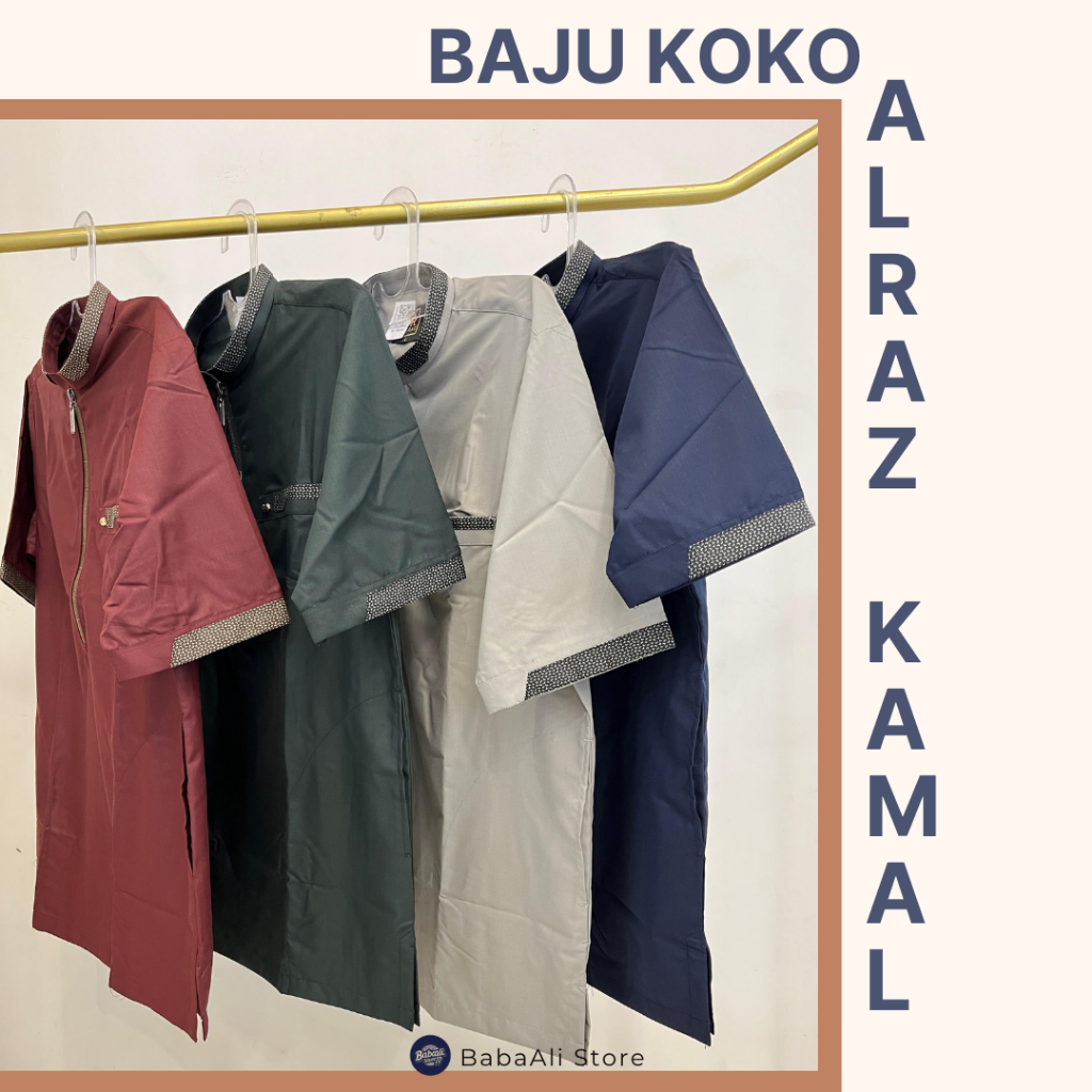 BabaAli - Baju Koko ALRAZ Kamal – Baju Muslim Pria, Lengan Pendek, Katun Premium