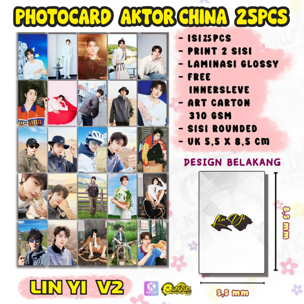 25PCS Photocard Aktor China Lin YI print 2 sisi laminasi glossy tebal tidak luntur
