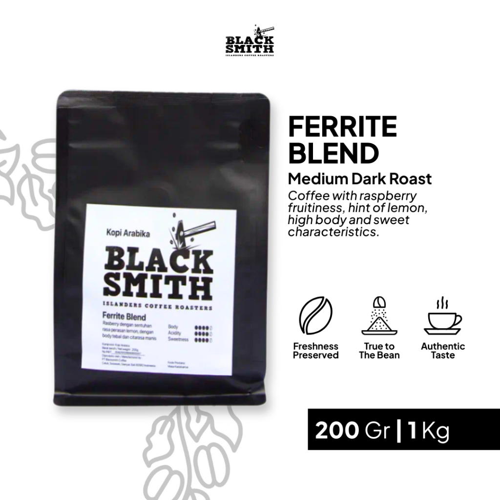

Kopi Bubuk Arabica Blacsmith Coffe Ferrite Blend Medium Dark Roast