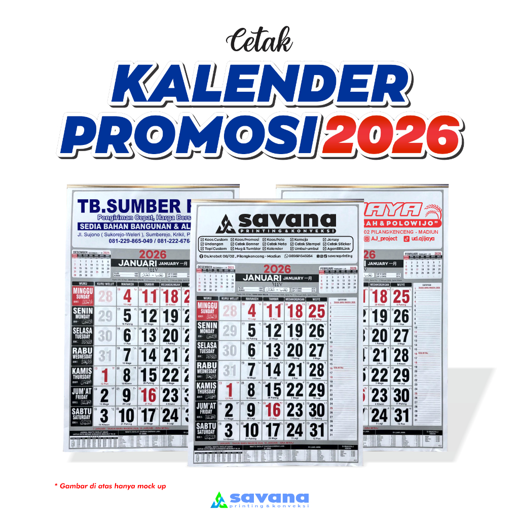 

Kalender Promosi Usaha / Kalender Custom 2026 / Kalender Murah + Free Sablon 1 Warna