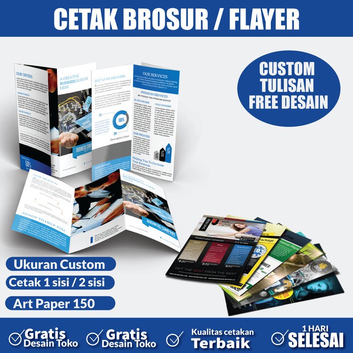 Cetak Brosur Leaflet A4 Lipat 3 Custom Free Desain