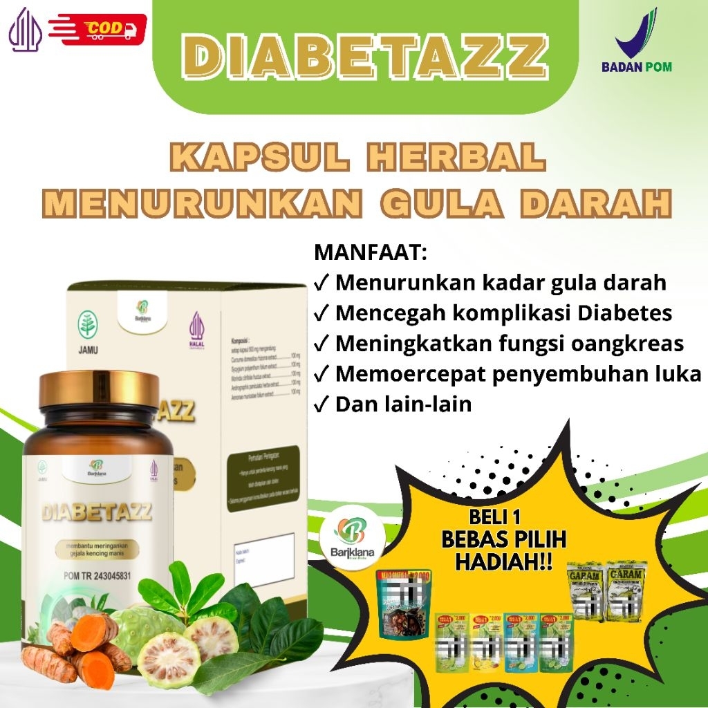 

(COD+GARANSI)(BELI 1 GRATIS HADIAH) DIABETAZZ - Kapsul/suplemen herbal menurunkan gula darah
