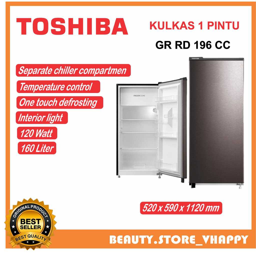 KULKAS TOSHIBA 1 PINTU GR RD 196 CC GARANSI RESMI