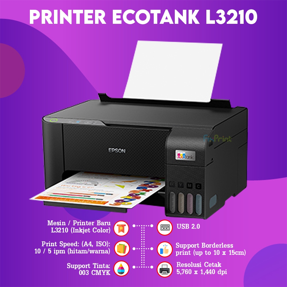 FixPrint Printer EcoTank Epson L3210 L3211 Black L3216 White Print Scan Copy All-in-One Pengganti Pr