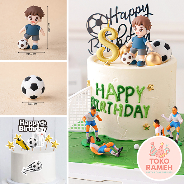 Hiasan Kue Tema Sepakbola Clay / Karet | Topper Cake Bola Ulang Tahun Anak Dekorasi Lucu Karakter