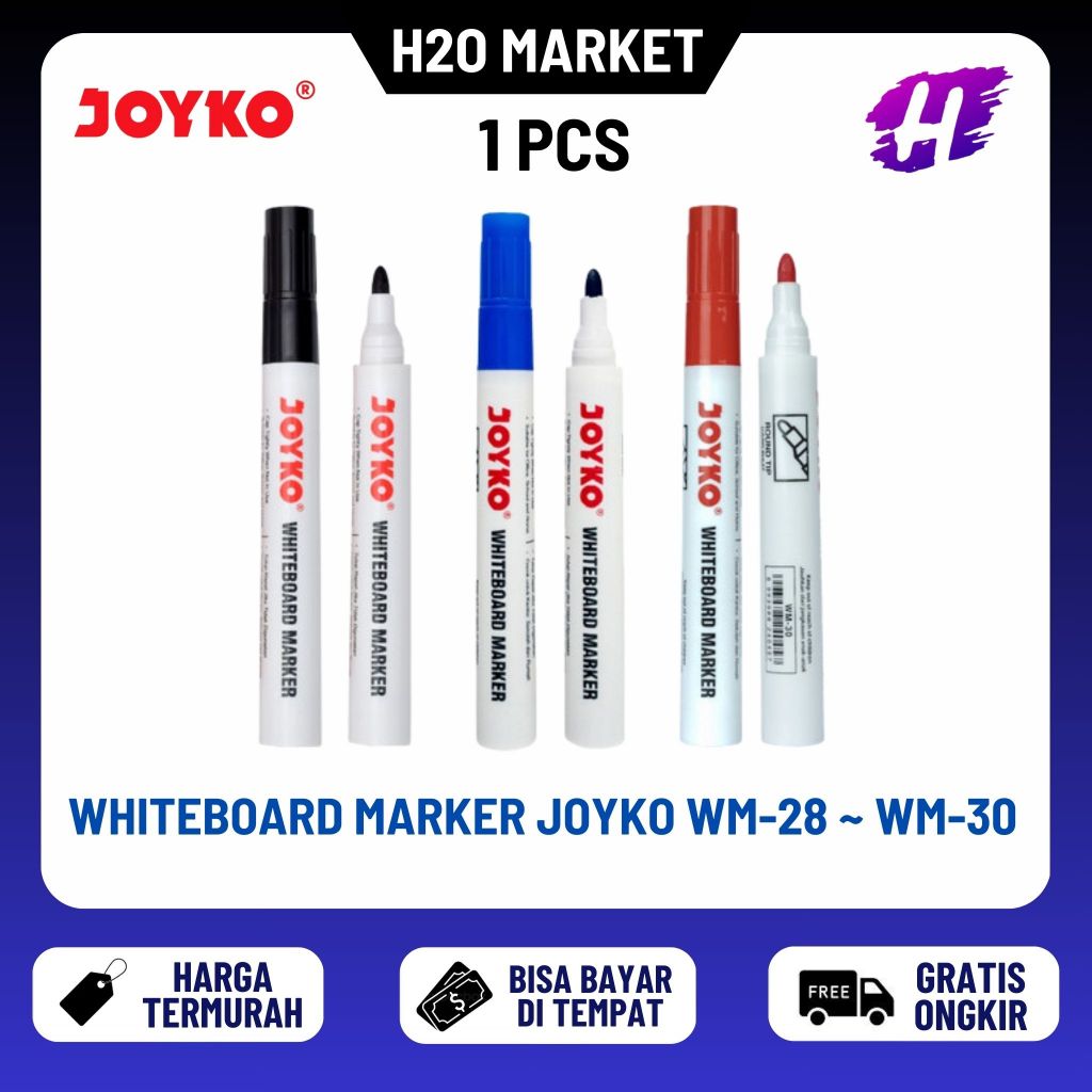 

❤️H2O❤️ WHITEBOARD MARKER JOYKO WM-28 WM-29 WM-30 HITAM BIRU MERAH PAPAN TULIS BISA DIHAPUS AMAN SPIDOL BLACK AWET ATK
