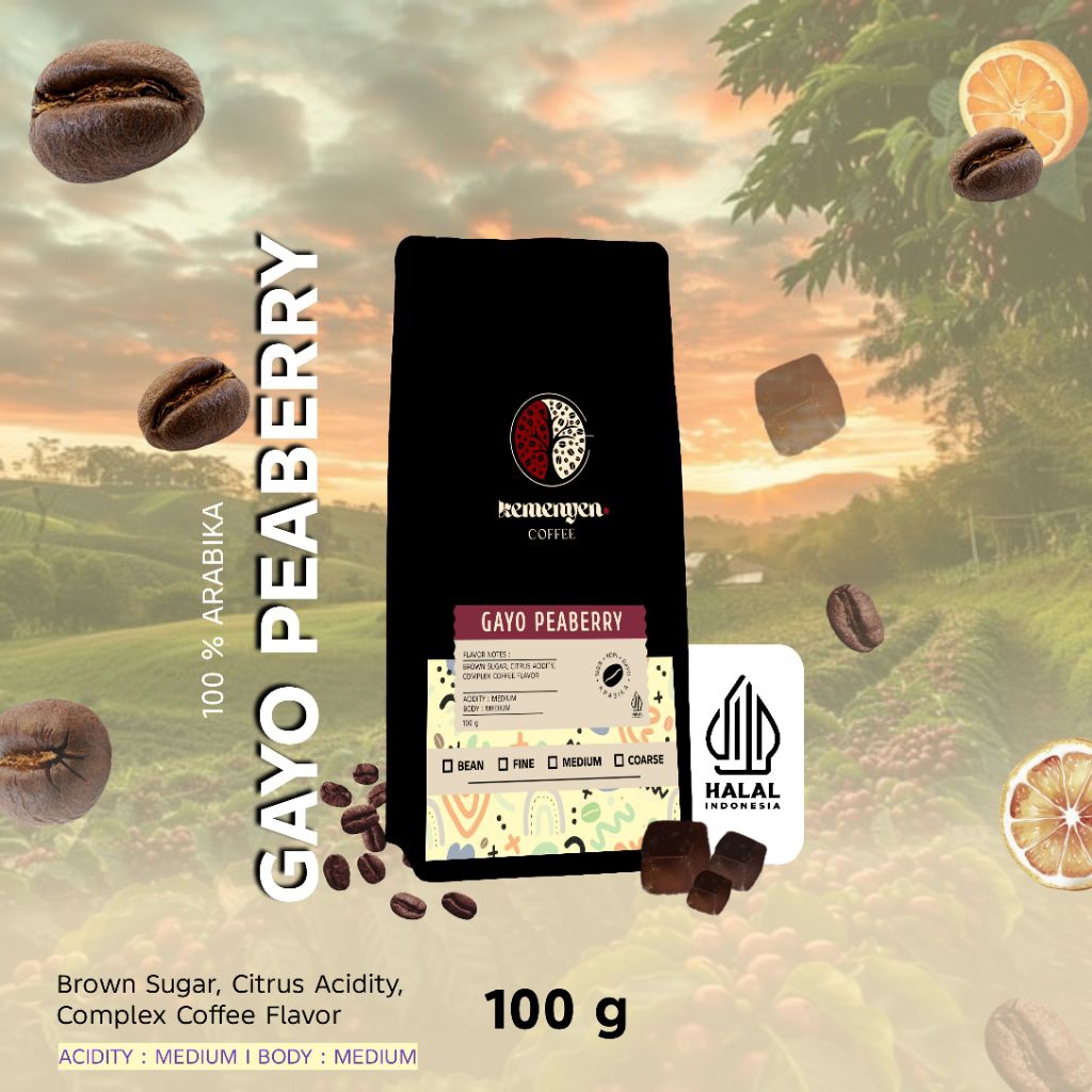 

KEMENYEN Kopi Arabika Gayo Peaberry Lanang Jantan 100 gr