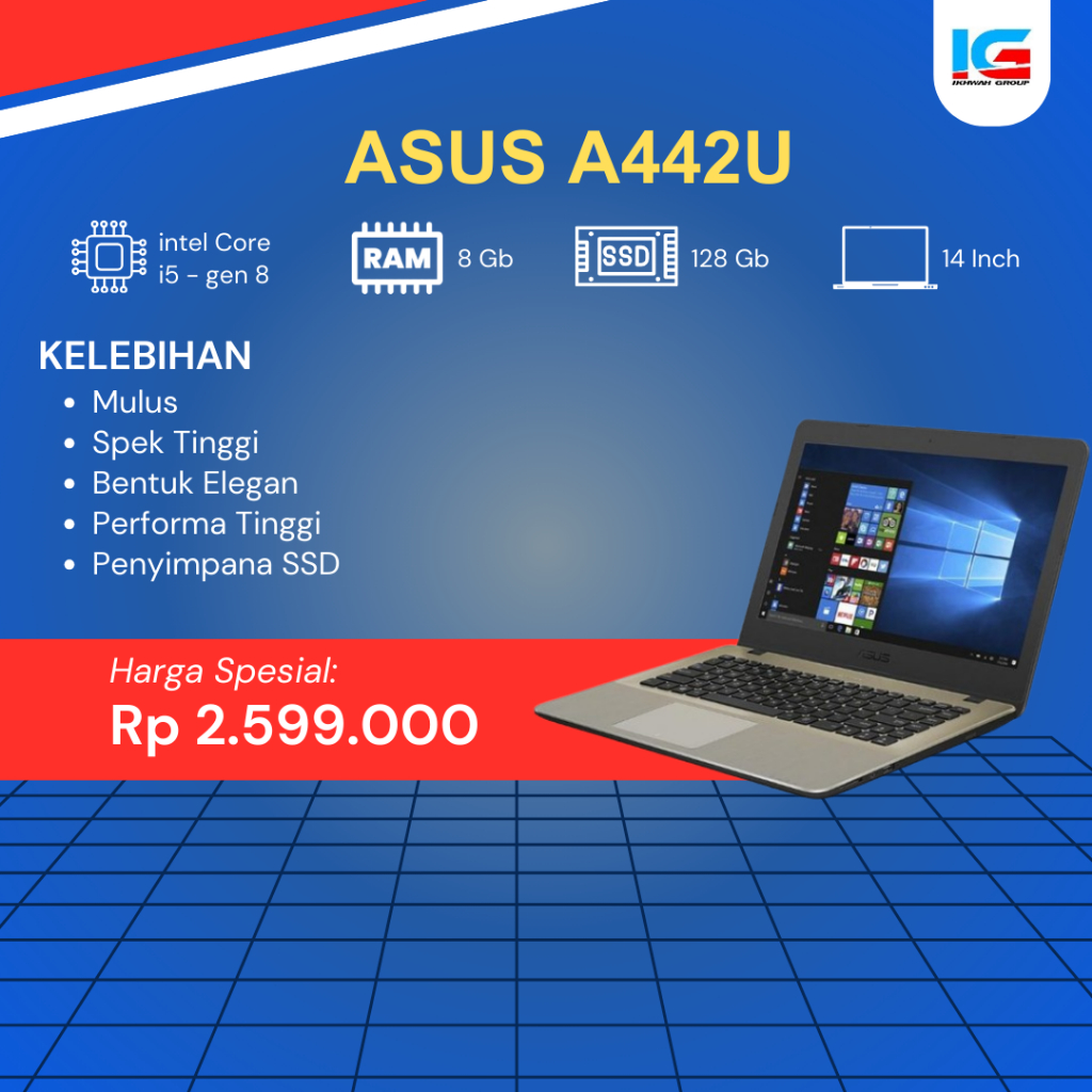 LAPTOP SECOND Asus A442U  Intel Core I5 gen 7 Ram 8 Gb Storage SSD 128 Gb