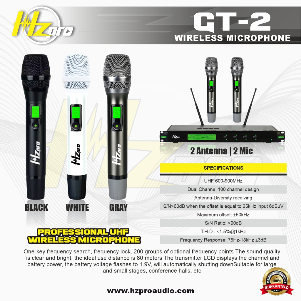 MIC WIRELESS HZ PRO GT-2 ORIGINAL -  2 HANDLE MIC 2 ANTENA