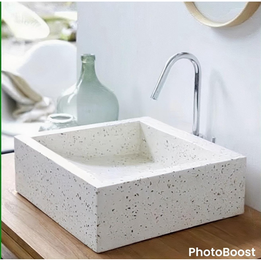 wastafel cuci tangan teraso model kotak | wastafel cuci tangan terrazzo | wastafel terazzo