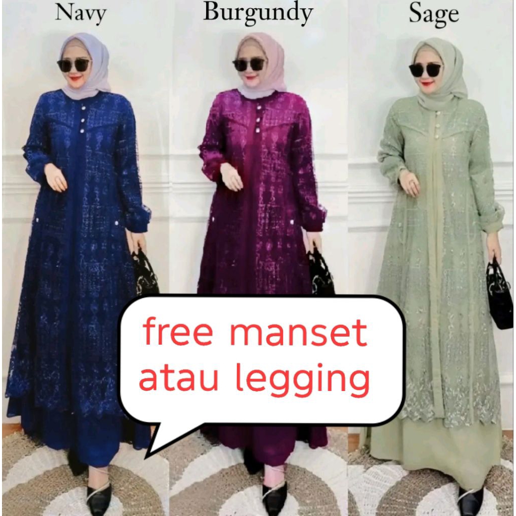 Gamis Hayanah elegan full burkat mewah gamis muslim remaja wanita dewasa kondangan Bridesmaids