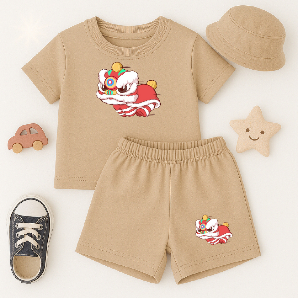 Setelan Baju Celana Anak Laki - Laki Perempuan Bahan Katun Umur 2-12 Tahun - Barongsai 2026