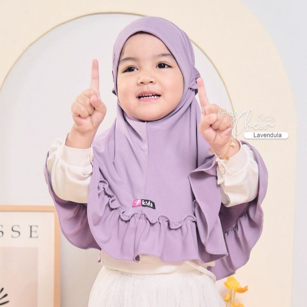 Bergo Chesa Kida ORI by Yessana // Jilbab Instan Anak Soft Pad - Kombinasi Rumbai Detail Tali Karet 
