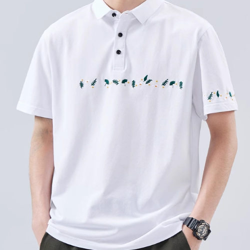 Kemeja polo bordir motif beruang putih pria