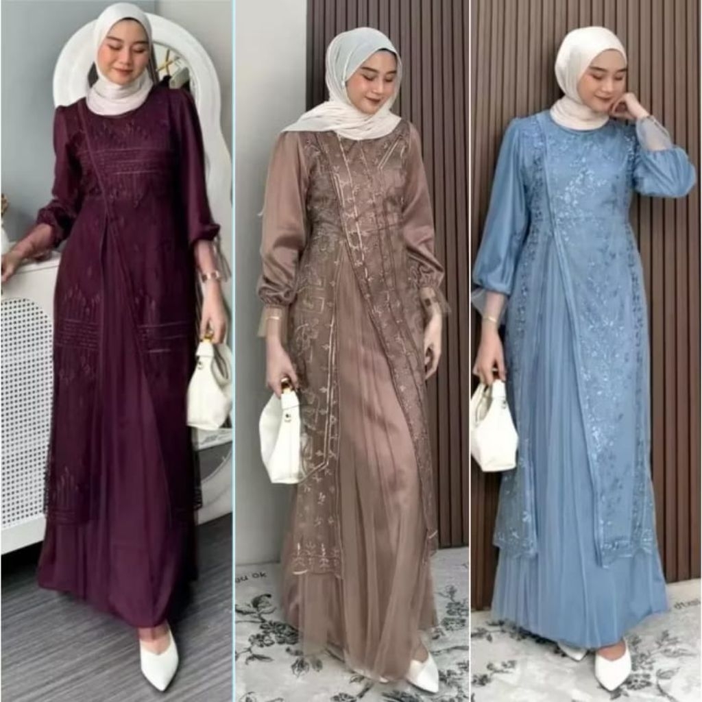 laura dress gamis wanita kekinian gamis Pesta Kondangan gamis lebaran 2025 velvet mix tille garden
