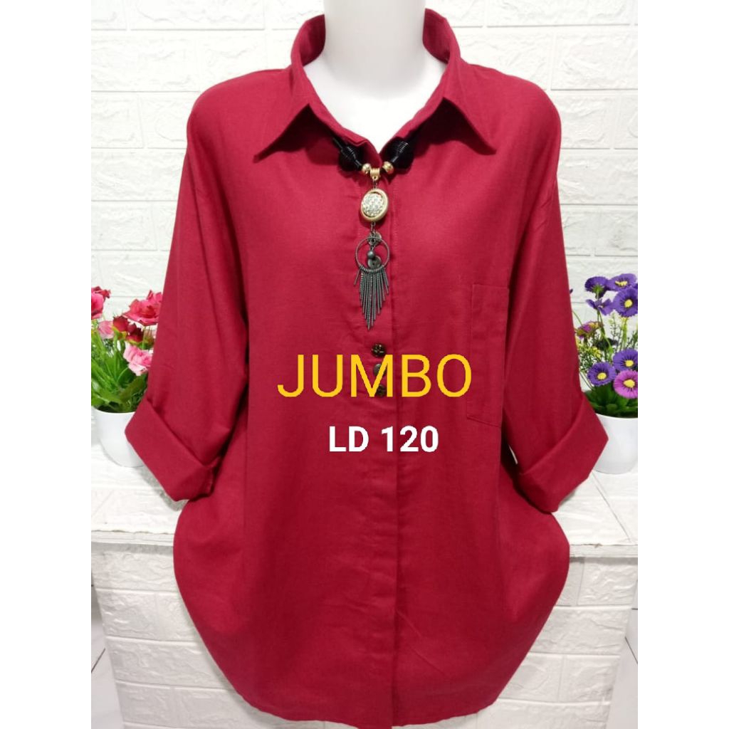 Baju atasan kemeja bahan katun rami asli wanita simpel casual polos lengan panjang A 230