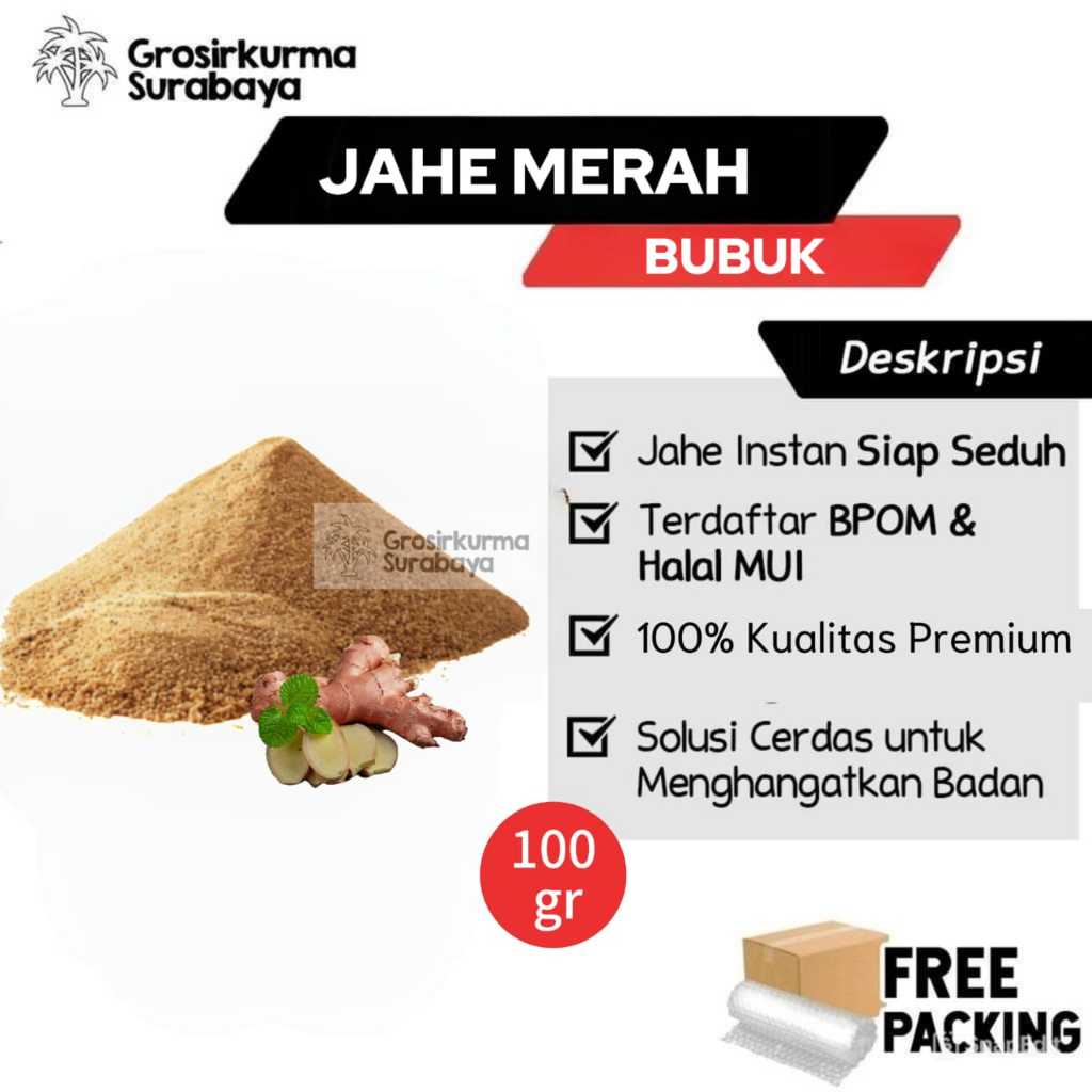 

JAHE MERAH BUBUK 100gram Murni Kualitas Premium Asli Cocok Untuk Kesehatan Menghangatkan Tubuh