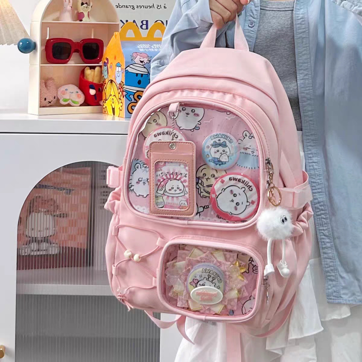 Cute Japanese Transparent Tas ransel Siswa Wanita Tas Sekolah Ganda Perguruan Korea Import Fashion B