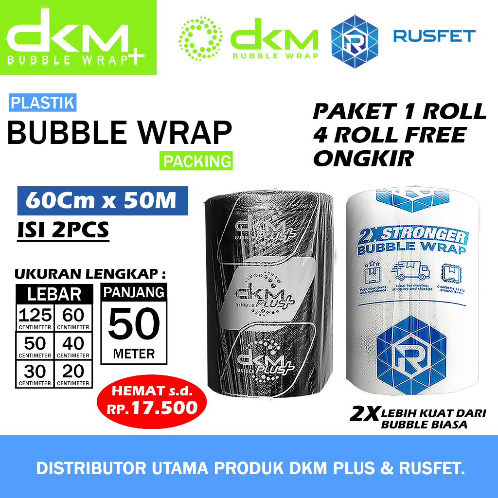 

Plastik Bubble Wrap 125cm X 50m Dkm Plus Paket 1 Roll Bubblewrap 60cm x 50m Roll