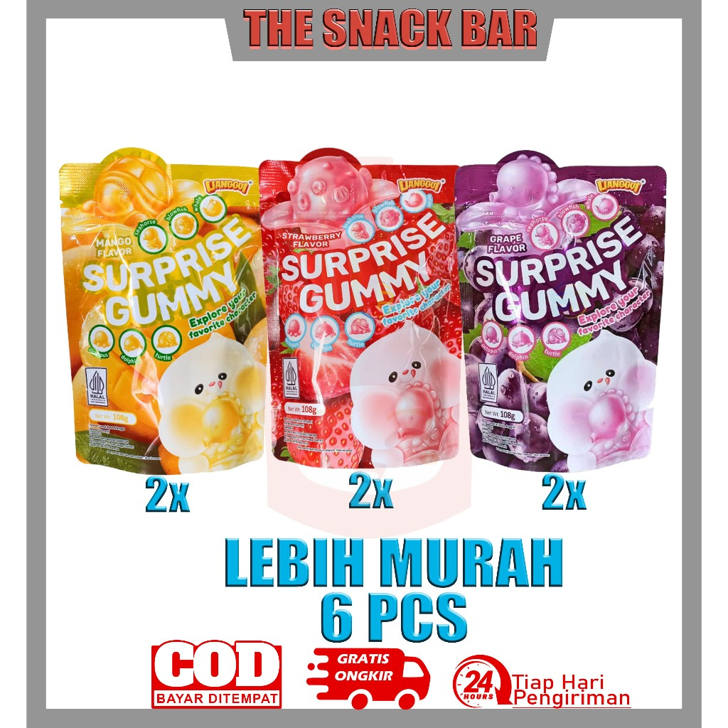 

Permen Jelly Lunak Surprise Gummy Rasa Mangga Strawberry Anggur dengan Motif Lucu 100% Halal