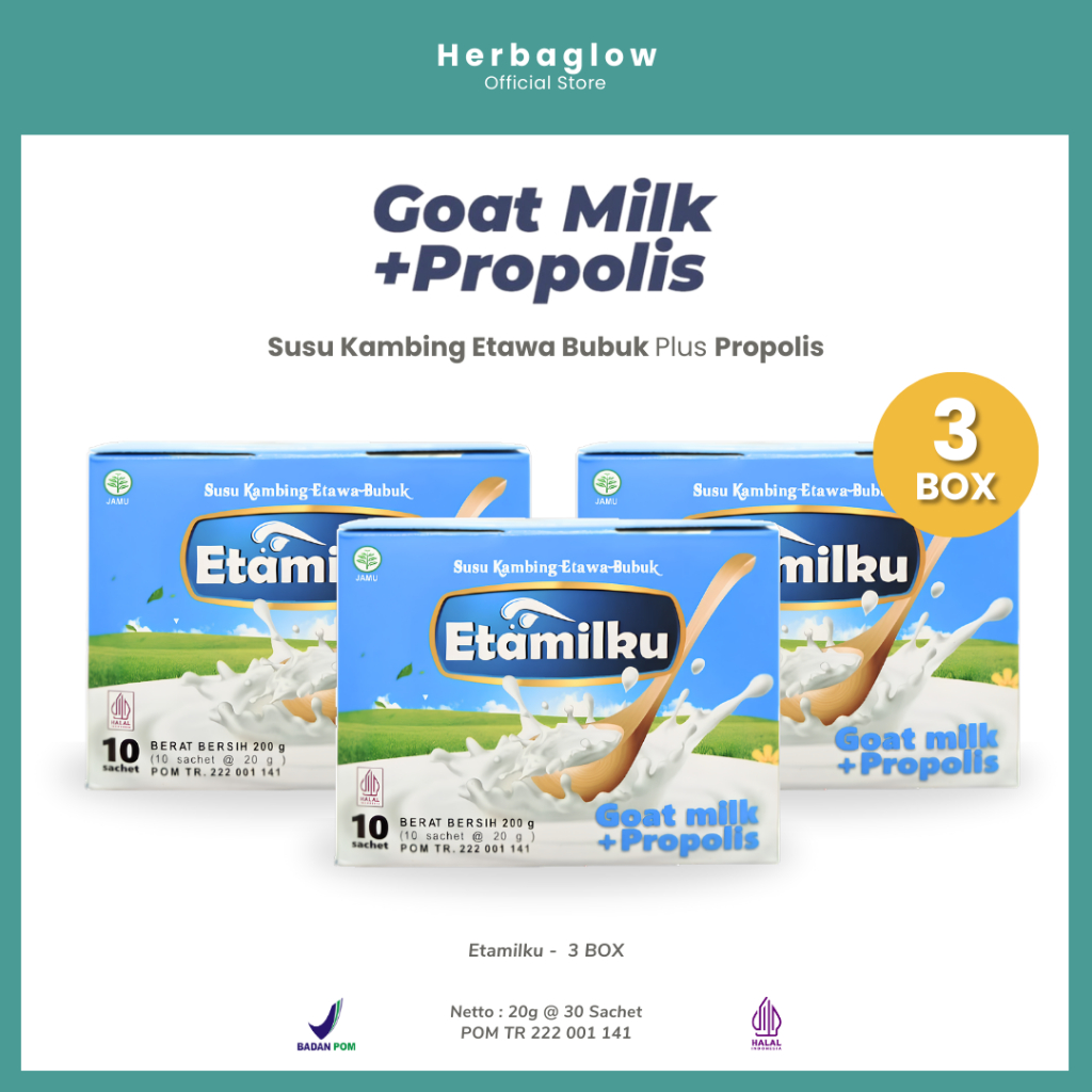 

[ 3 BOX ] ETAMILKU - Susu Kambing ETAMILKU Goat Milk Plus Propolis Beepollen Madu Original | BPOM