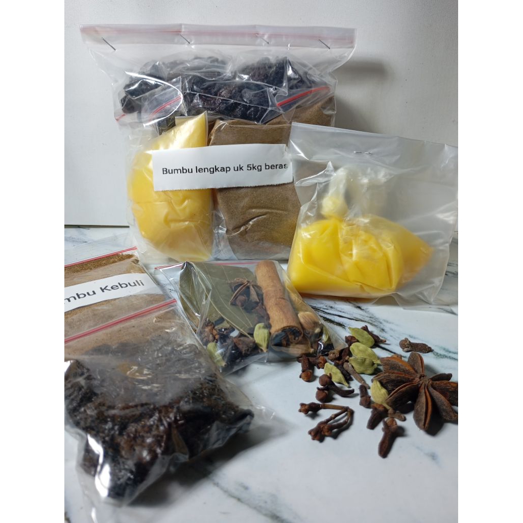 

Bumbu kebuli untuk 5 kg dan 10 kg beras lengkap tambah rempah dan samin