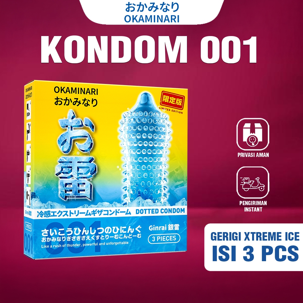 Kondom 001 Okaminari Ginrai Gerigi Xtreme Ice Sensasi Dingin - Box isi 3Pcs