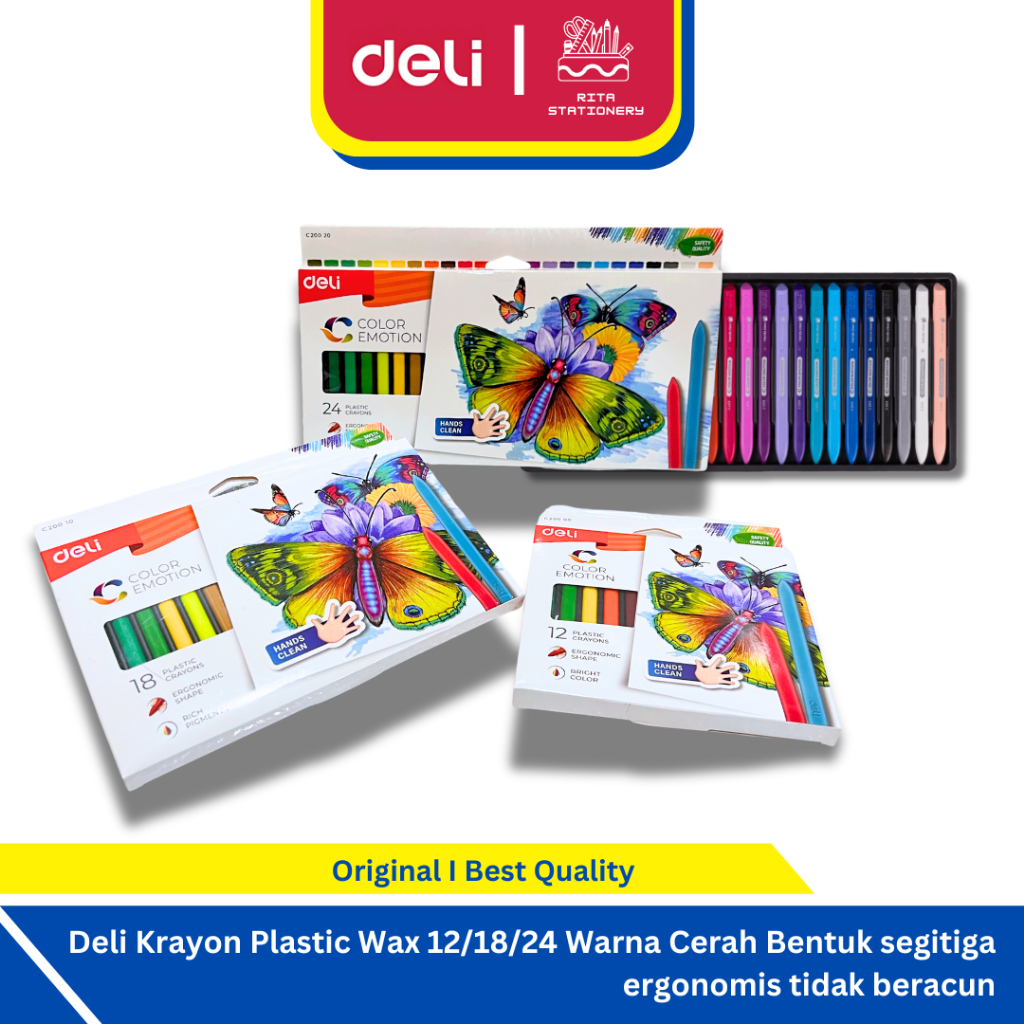

Deli Krayon Plastic 12 / 18 / 24 Warna Wax Crayon Cerah Bentuk segitiga ergonomis tidak beracun EC20000 EC20010 EC20020