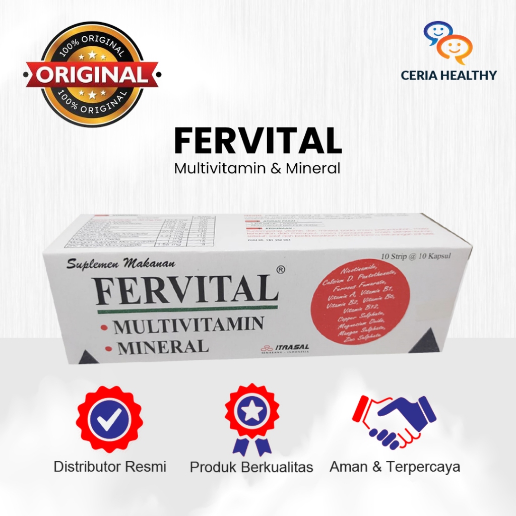 Fervital Multivitamin & Mineral, FERVITAL isi 100 Kapsul, Suplemen Vitamin & Mineral PT. Itrasal