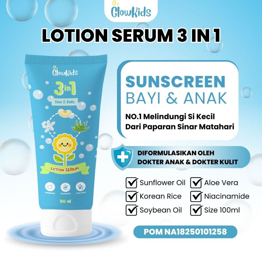Glowkids Sunscreen Anak 100ML Sunblock SPF 30+ - Cream Pelembab Wajah Bayi Anti Iritasi