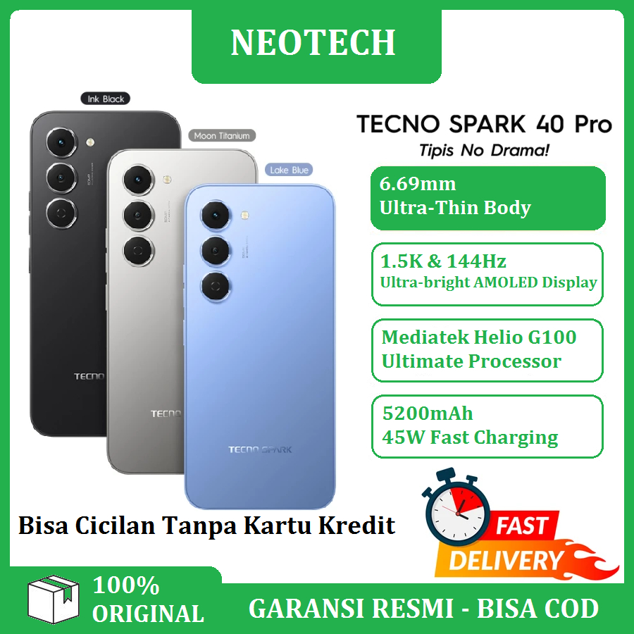 TECNO SPARK 40 Pro Ram 8/128GB - Bisa Cicilan Tanpa Kartu Kredit - Garansi Resmi