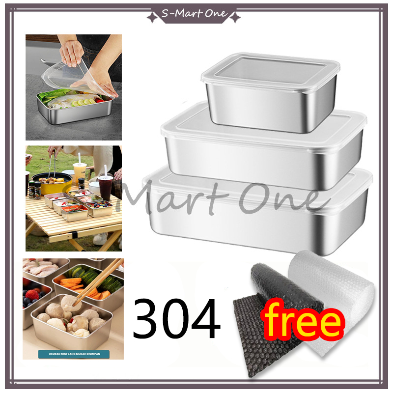Kotak Makan Persegi / Tempat Wadah Makanan Stainless Steel / Food Box Bekal/Food Storage Wadah Stain
