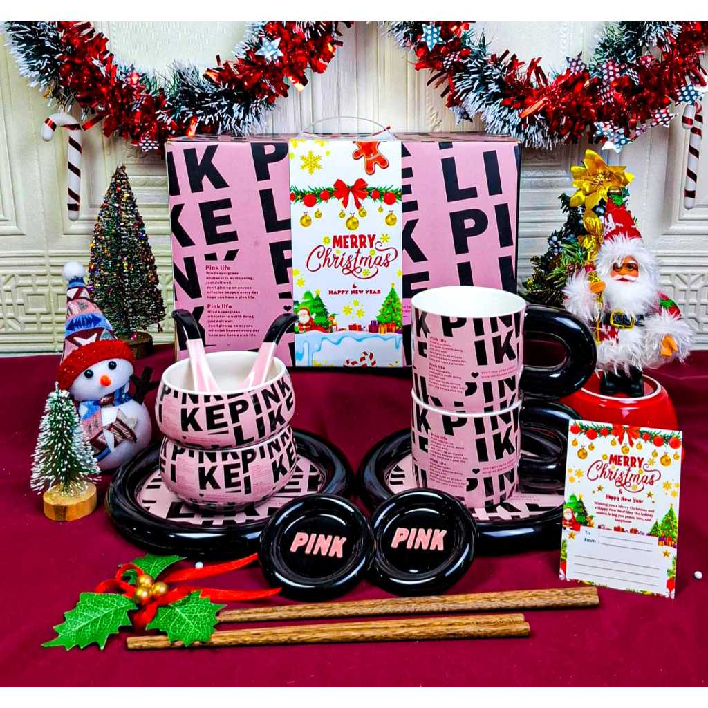 [ Premiere home ] Hampers Christmas BlackPink Tableware  / piring mangkok  Black Pink  / piring dan 