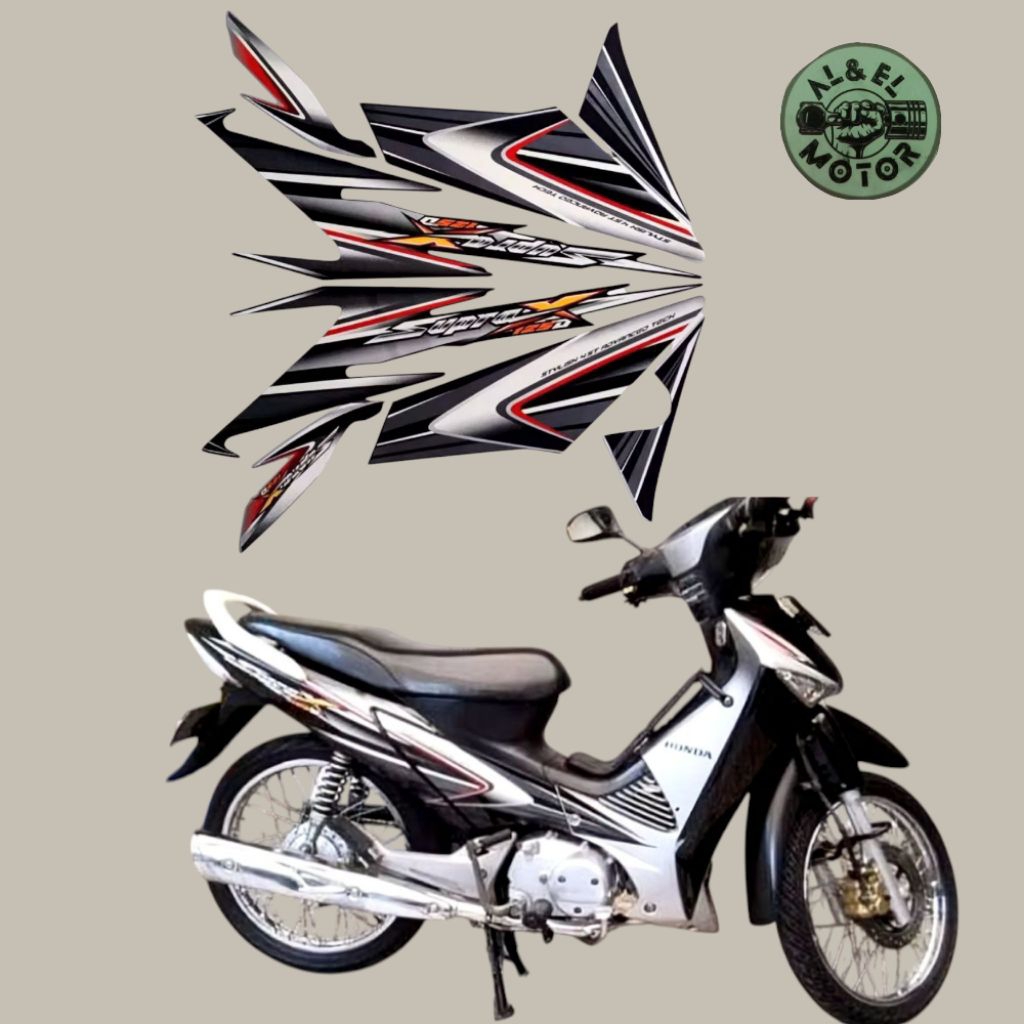 Stiker Striping Lis Les Body Motor Honda Supra X 125 D 2006 Standar Hitam Silver