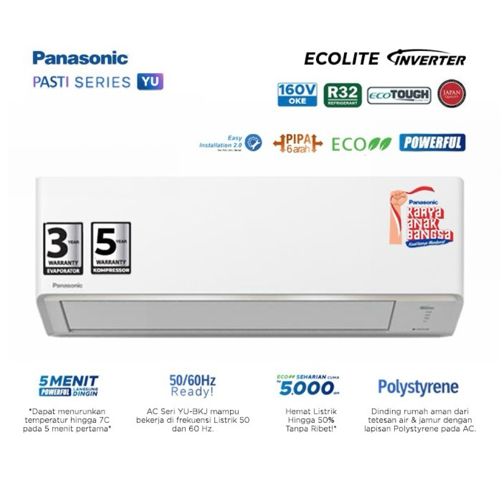 Panasonic AC Ecolite Inverter YU Series 1/2 PK - CS/CU YU5BKJ