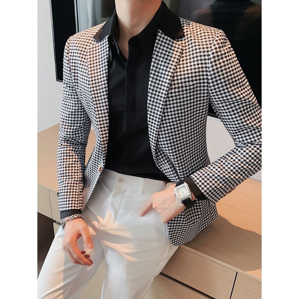 Jas Kotak Kotak Pria Berkualitas Setelan Casual Slim-Fit Tampan
