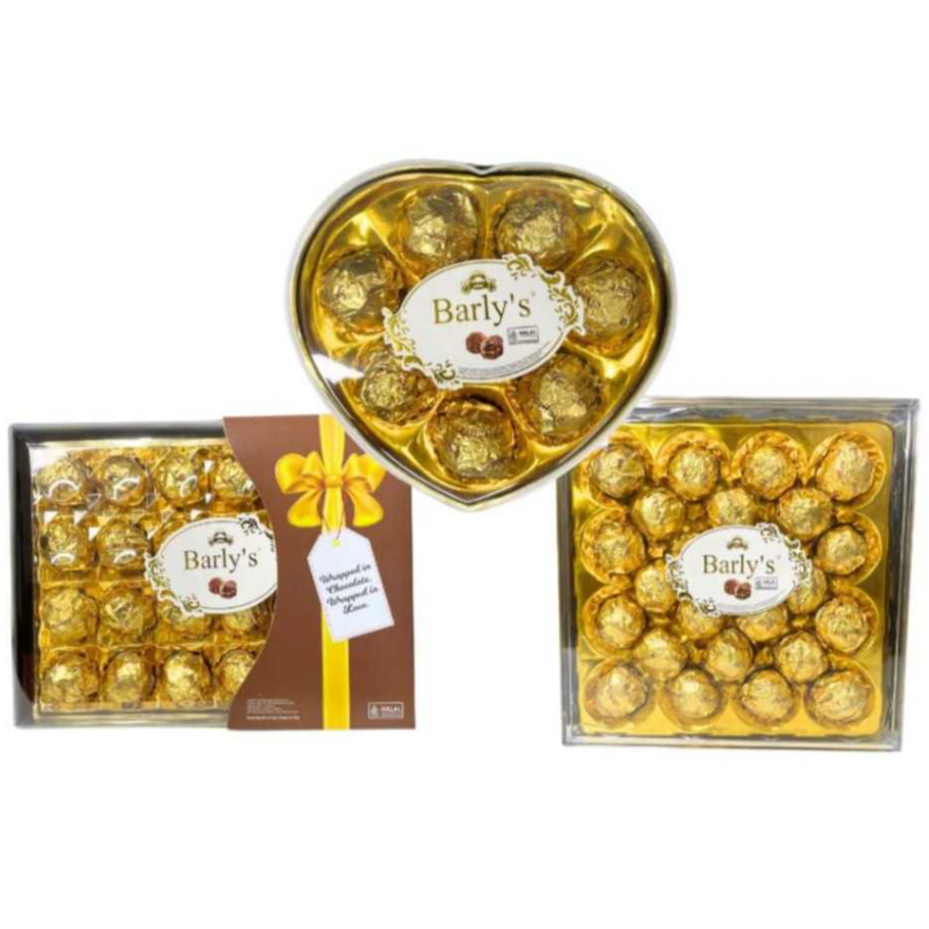 

BARLY'S Peanut Chocolate Ball Heart Square Shape Box Cokelat Wafer Kacang Tanah Kemasan Love Persegi