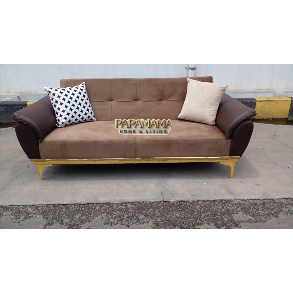 Sofa Bed Ruby Beludru Kaki Gold - Sofa Bed 3 Seater - Sofa Ruang Tamu Minimalis