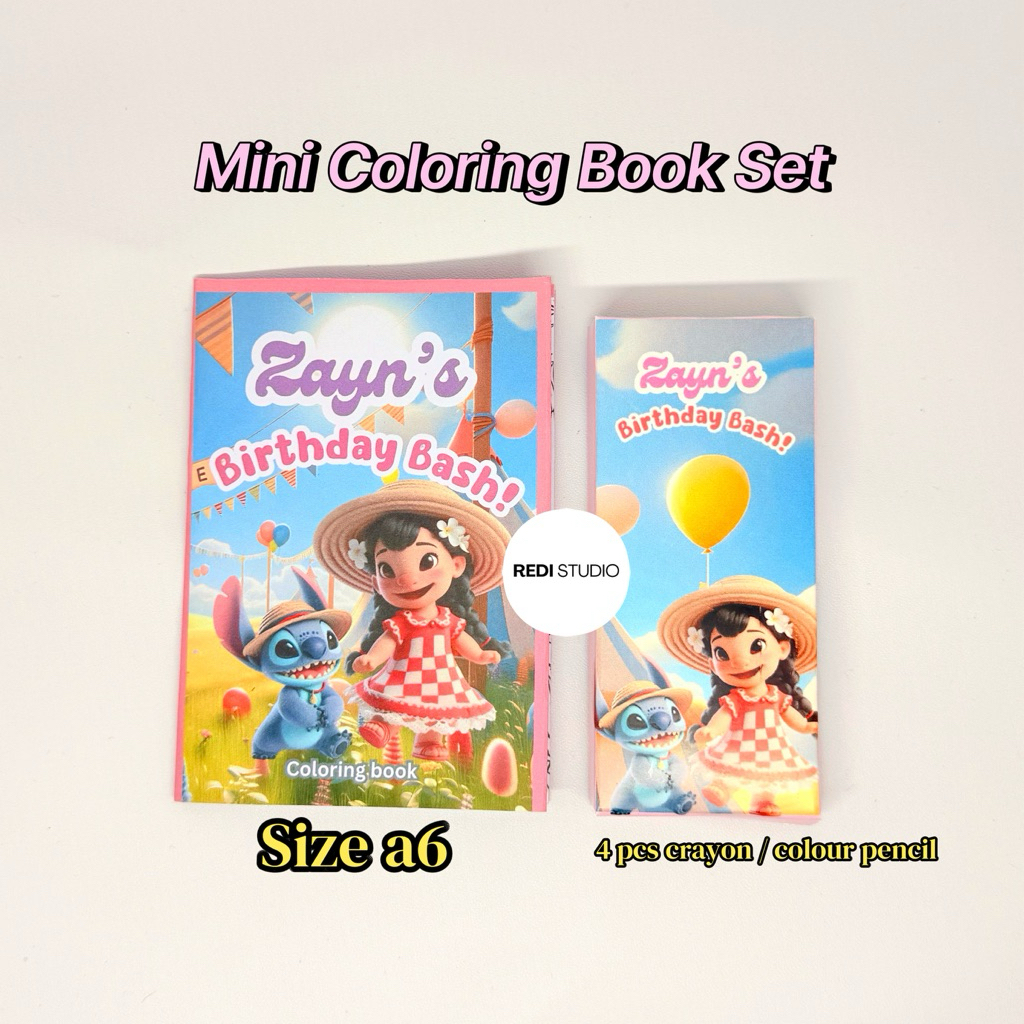 

[REDISTUDIO] merchandise goodie bag ulang tahun kekinian Kustom/Custom foto Birthday Hampers goodiebag set buku mewarnai coloring book mini + crayon