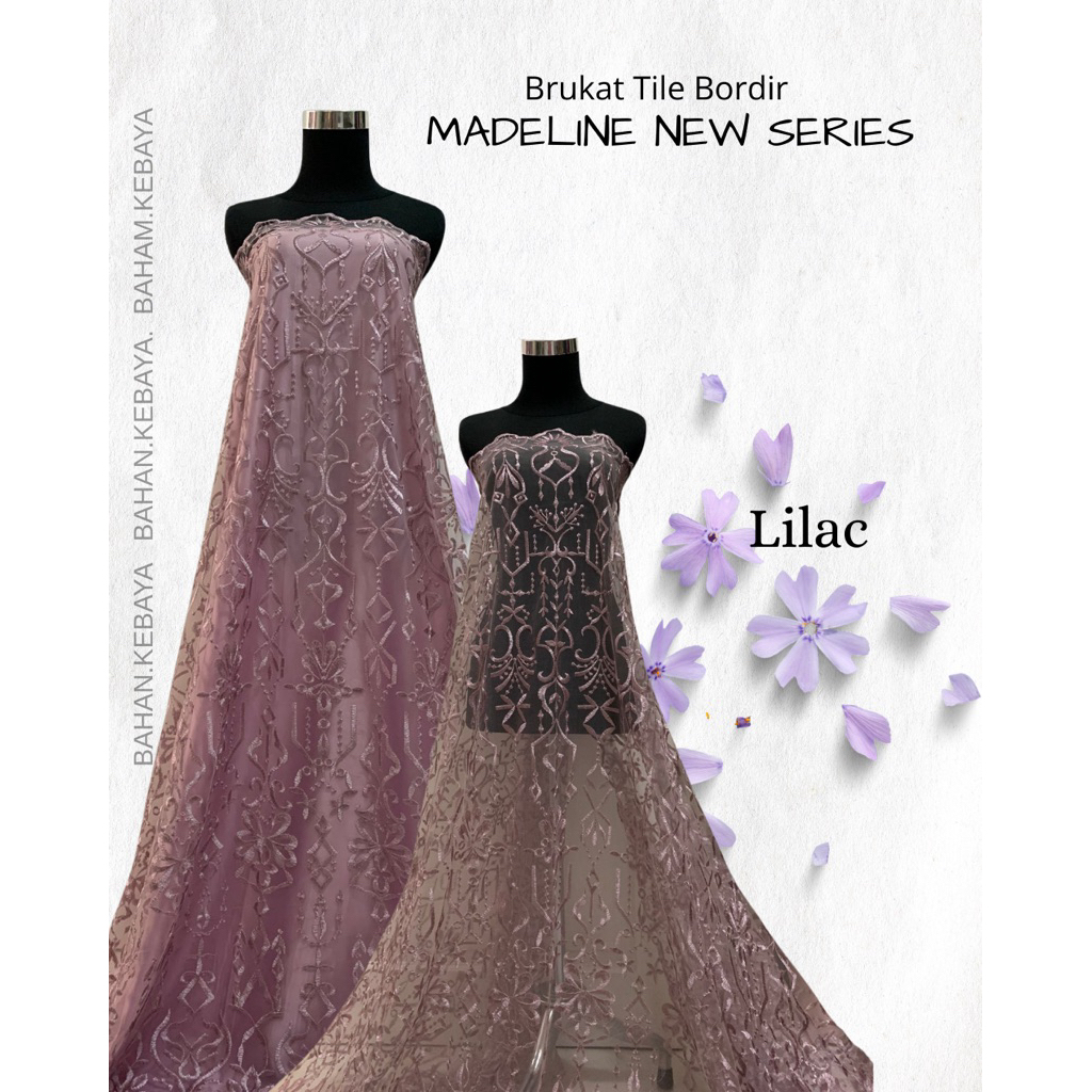 Kain Bahan Kebaya Brokat Tile Bordir Etnik Madeline New Series Warna Ungu Lilac