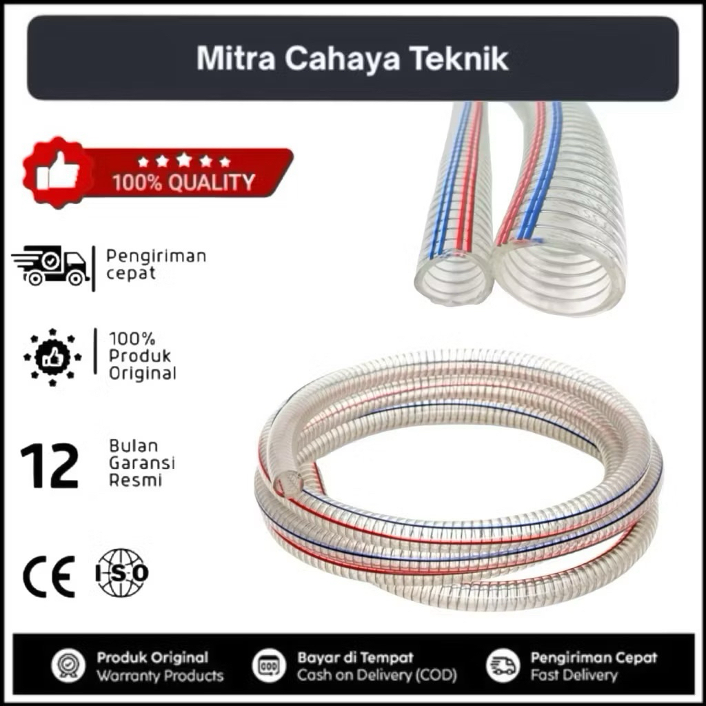 MAXPUMP Selang Kawat 3/4 Inch Permeter Selang 3/4 Inch Transparan Spring Hose Tebal Plastic Steel Wi