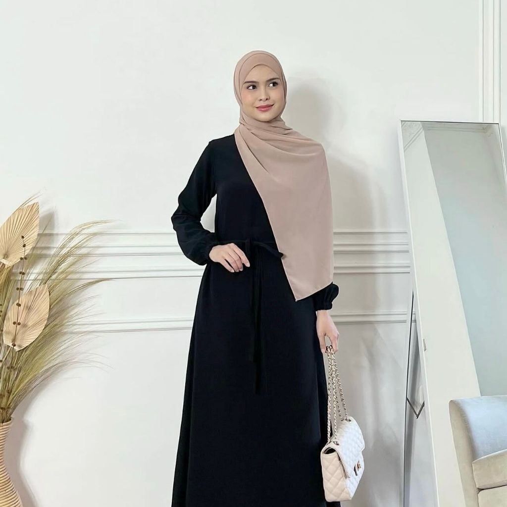 dress + sabuk bahan shakila daily maxi fashion muslim wanita home dress